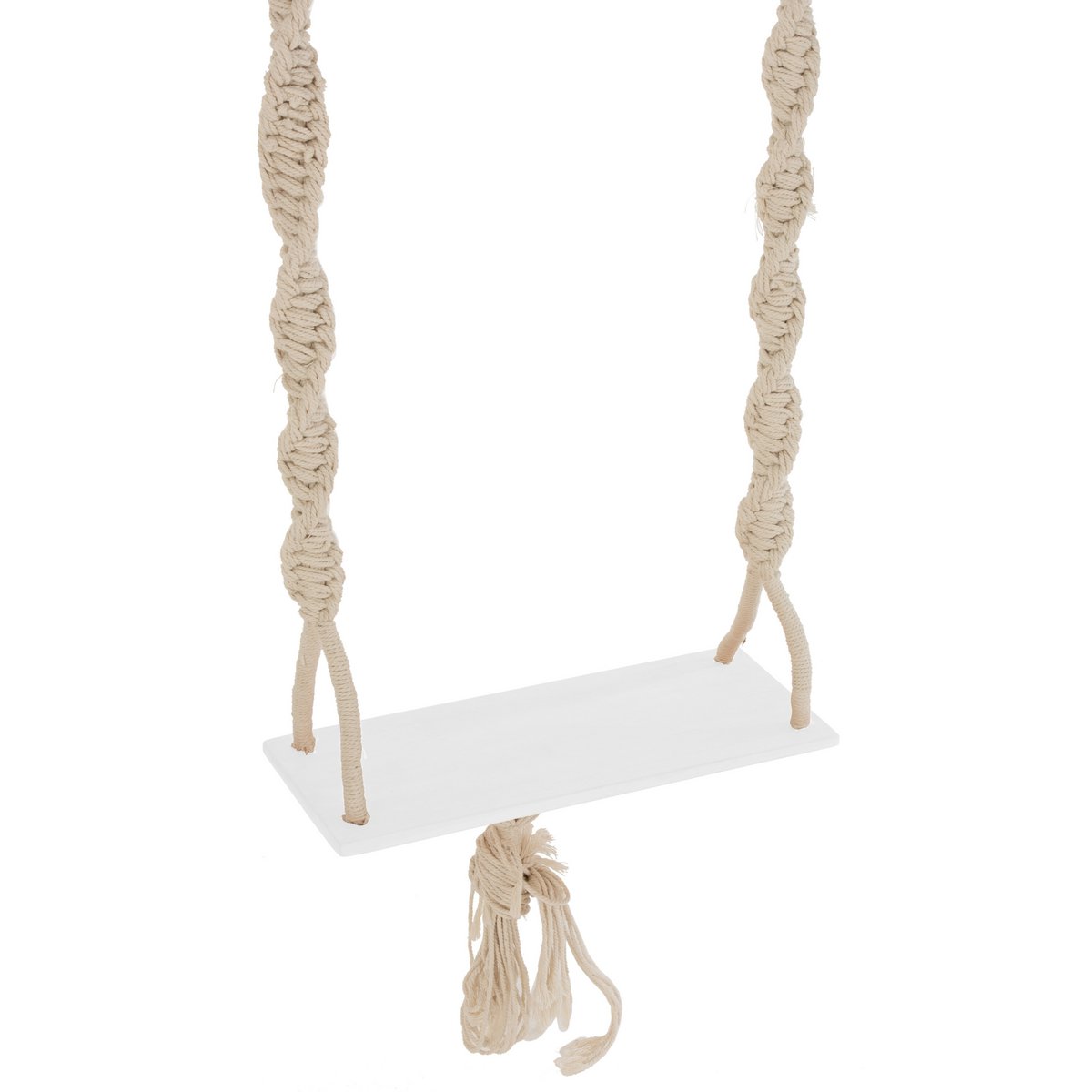 Balançoire Boho en coton et bois beige, vue d'ensemble
