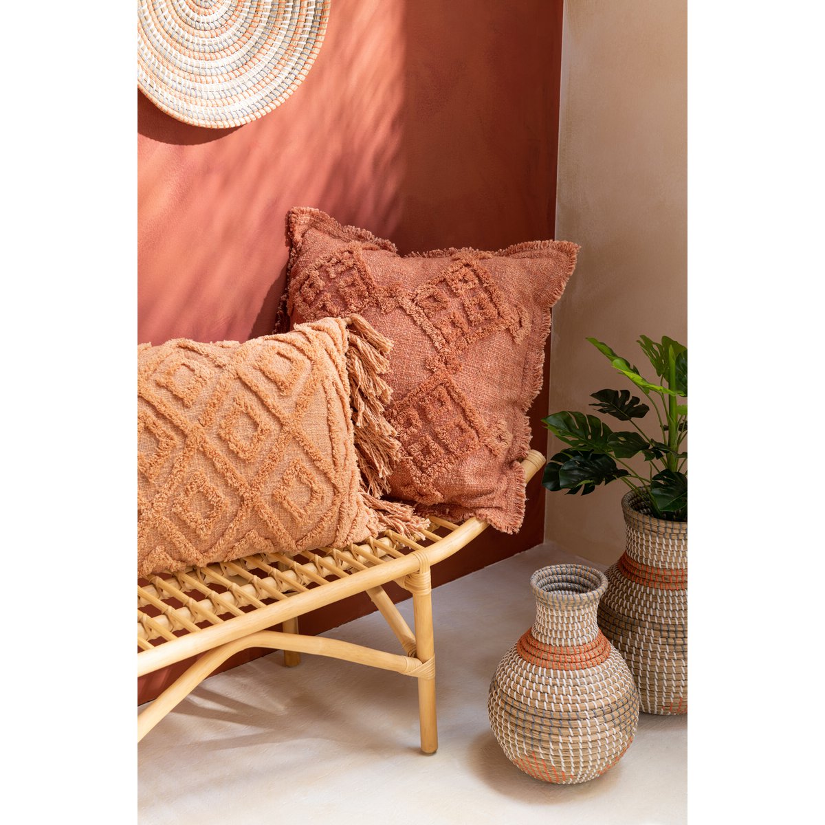 Vue rapprochée du tissu en coton du coussin J-Line Kwastje