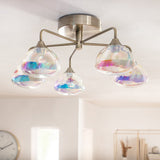 «Varna» à lampe à plafond LED, lampe à plafonnier en métal de couleur en laiton et en verre d'iris, avec des LED fermement installées, 50 cm de diamètre, un éclairage élégant pour le salon, la salle à manger ou le couloir