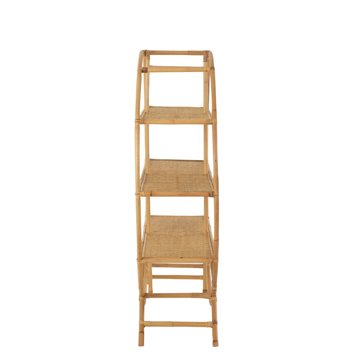 Détail des étagères en rotin naturel, parfait pour la décoration.