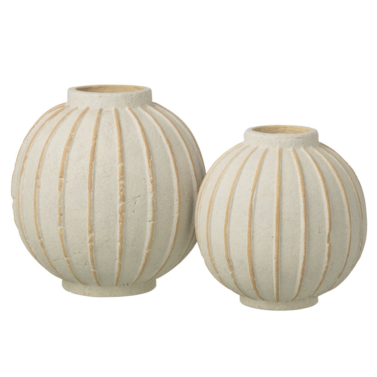 Vase J-Line Ball Stripe en céramique blanc et beige, vue de face