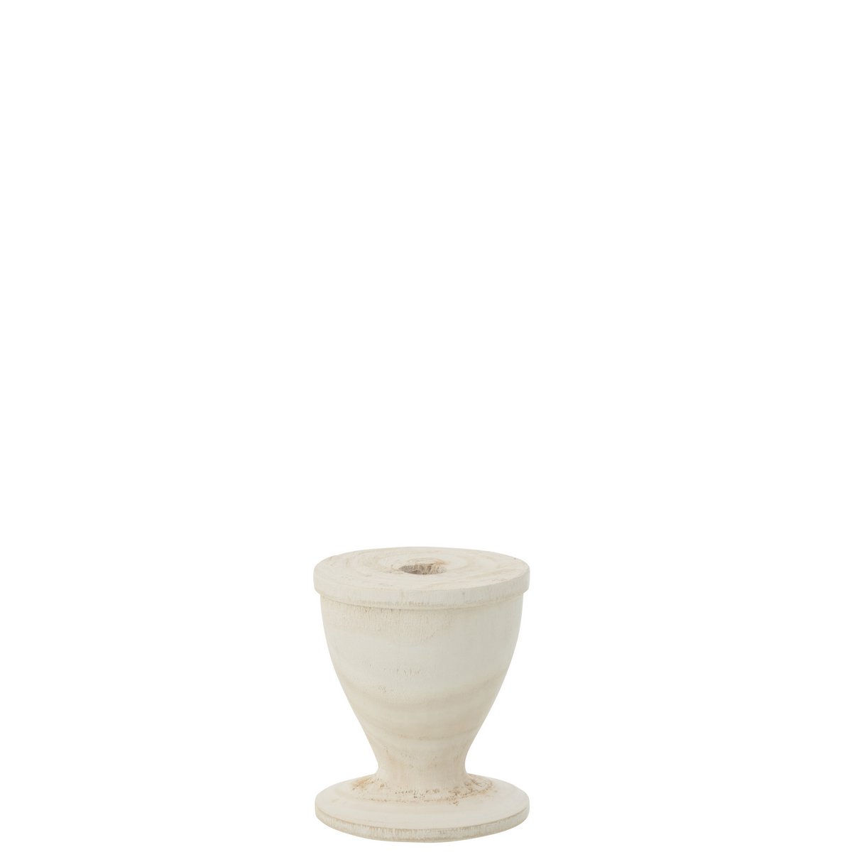 Bougeoir J-Line en bois blanc, en situation sur une table décorée