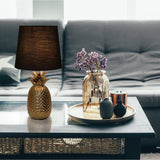 Lampe de table en céramique "ananas", lampe de table en céramique avec glaçure de couleur dorée et écran de tissu noir, avec socket E14, pour salle à manger, salon, couloir ou bureau, lampe de table 45 cm de haut