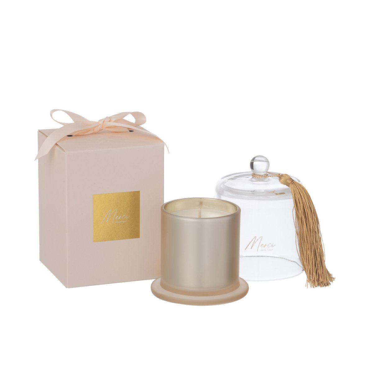 Bougie parfumée J-Line Stolp Merci - Fleur de Sureau en verre beige