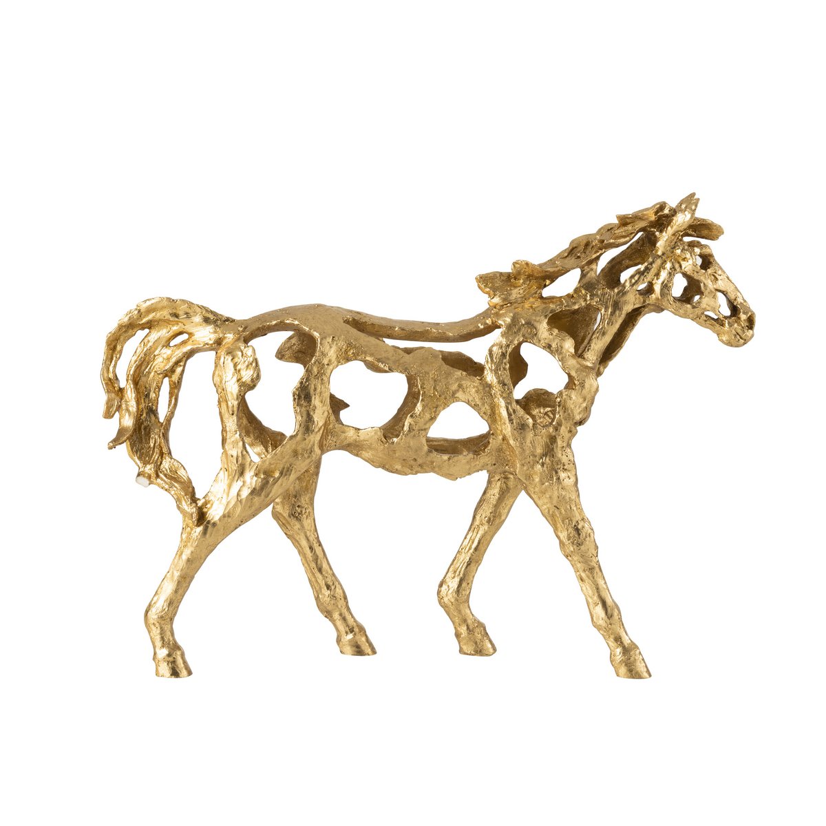 Figurine J-Line Horse Running en polyrésine dorée, vue de face