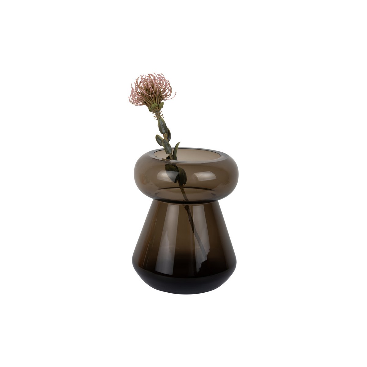 Vase Excelente en verre marron, détails des lignes épurées.
