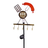 Spit de terre solaire LED H: 130 cm (barbecue), pour les brochettes à l'extérieur, en métal et en plastique en rouille, avec une LED intégrée