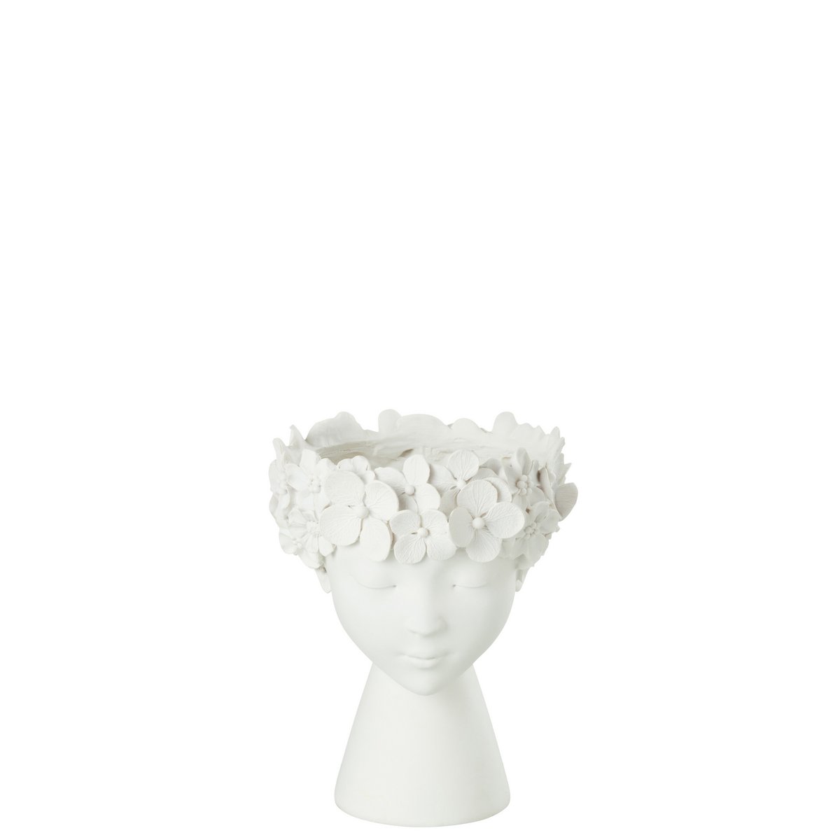 Pot de fleurs J-Line blanc, présenté dans un salon moderne avec plantes