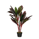 Plante artificielle Cordyline Rouge avec feuilles rouge-vert dans un pot noir