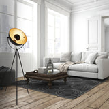 Lampe debout à trois pattes "Bernice", lampadaire en noir et or avec une douille E27, l'éclairage pour le salon, la salle à manger ou le bureau