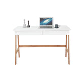 Bureau, blanc, pieds en bois
