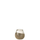 Bougeoir J-Line en verre doré avec demi-perles, vue de face