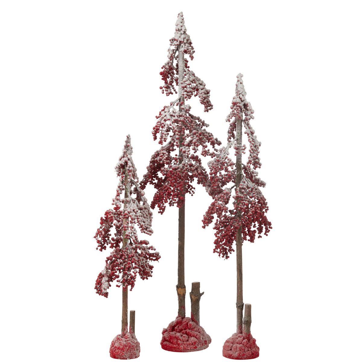 Détail de l'arbre de Noël J-Line avec baies rouges, ambiance festive