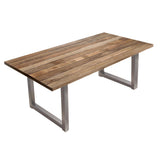 Table à manger industrielle en bois et métal vue de face
