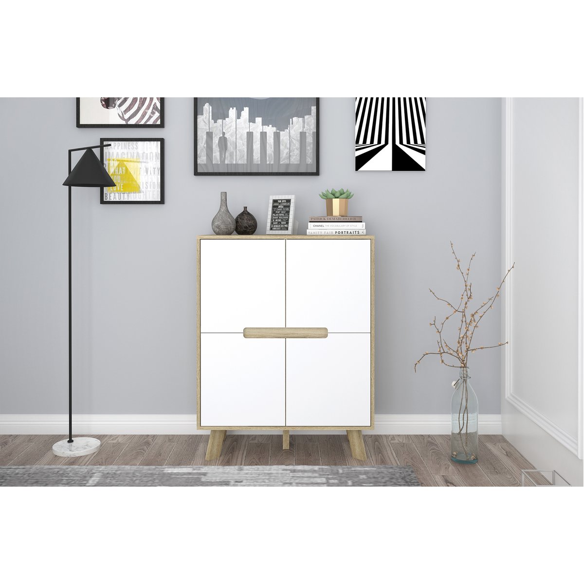 Commode scandinave intégrée dans une chambre élégante