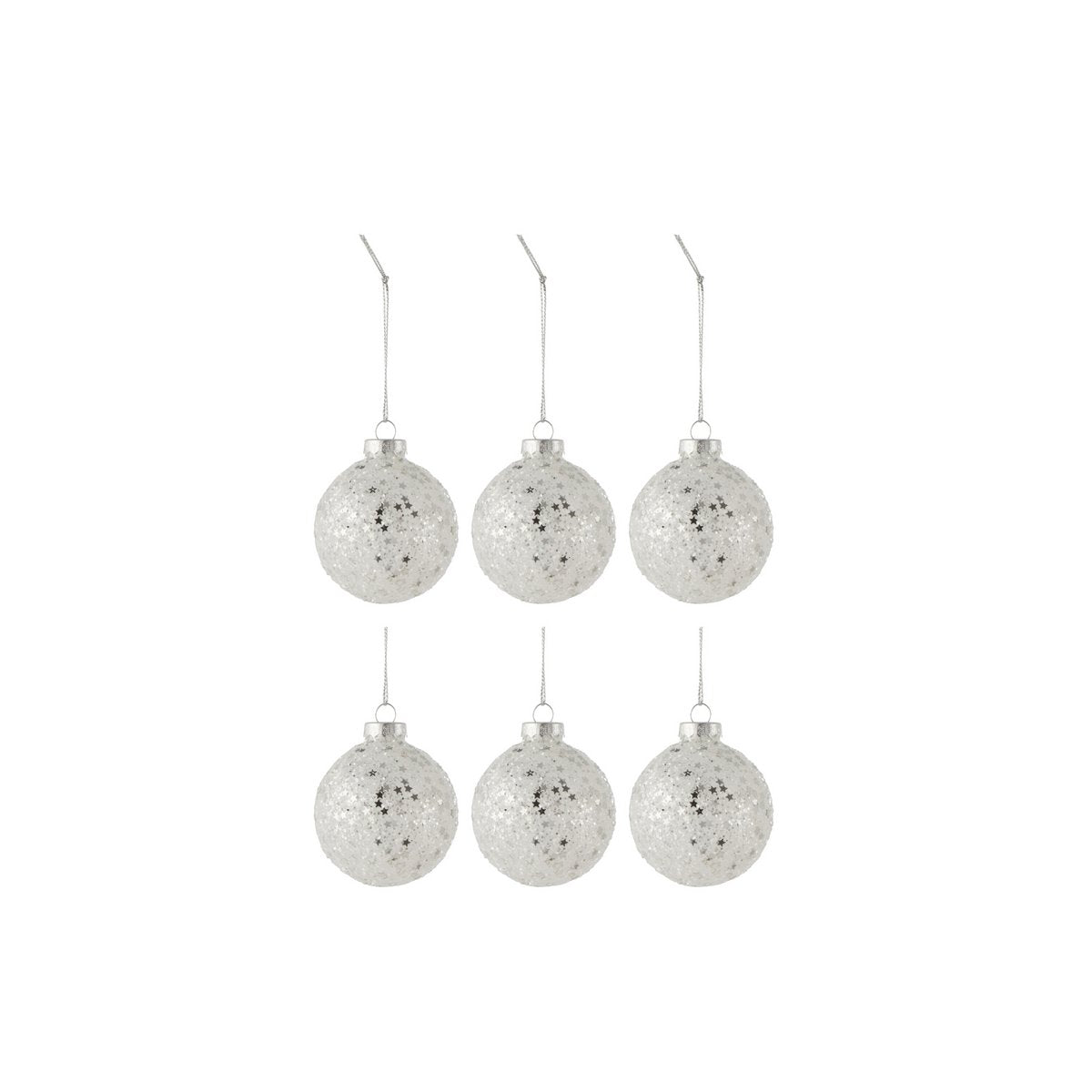 Boules de Noël J-Line en verre argenté avec motifs étoilés, vue de face