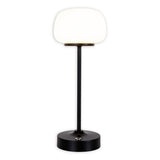 Batterie à LED / lampe de table "Pina" de 30 cm de haut, en métal (noir) et en verre (blanc), LED intégrés, blanc chaud