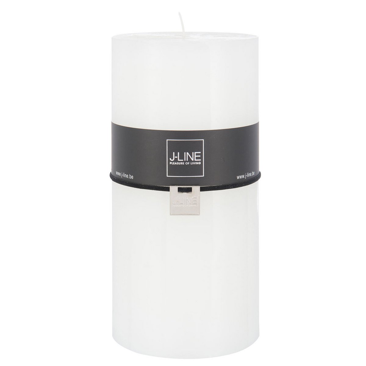 Bougie cylindrique XXL J-Line blanche sur table en bois