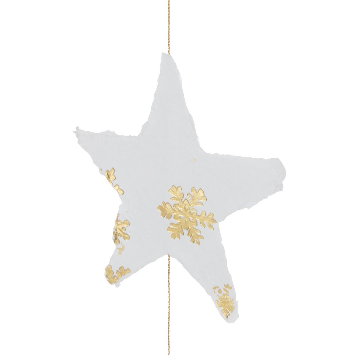 Détail du pendentif Noël Étoiles J-Line, coton mâché blanc et or, suspendu