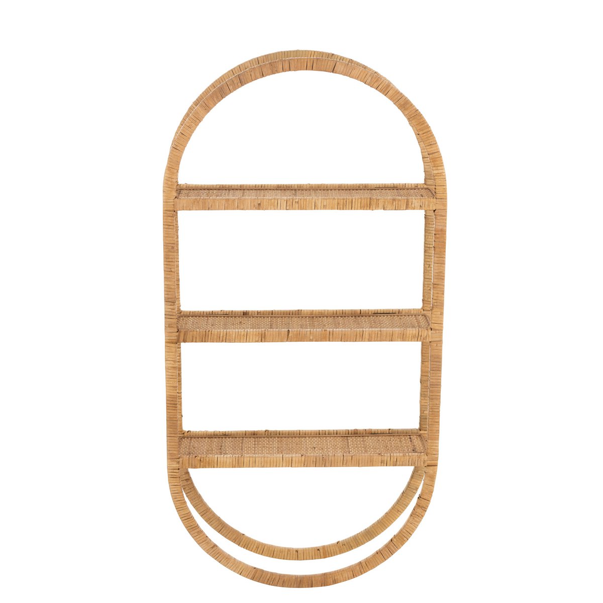 Étagère murale ovale en rotin naturel avec trois planches