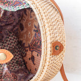 Sac rond en rotin beige sac à bandoulière fait main avec sangles en cuir synthétique sac à bandoulière Boho Bali sac SENJA (naturel)