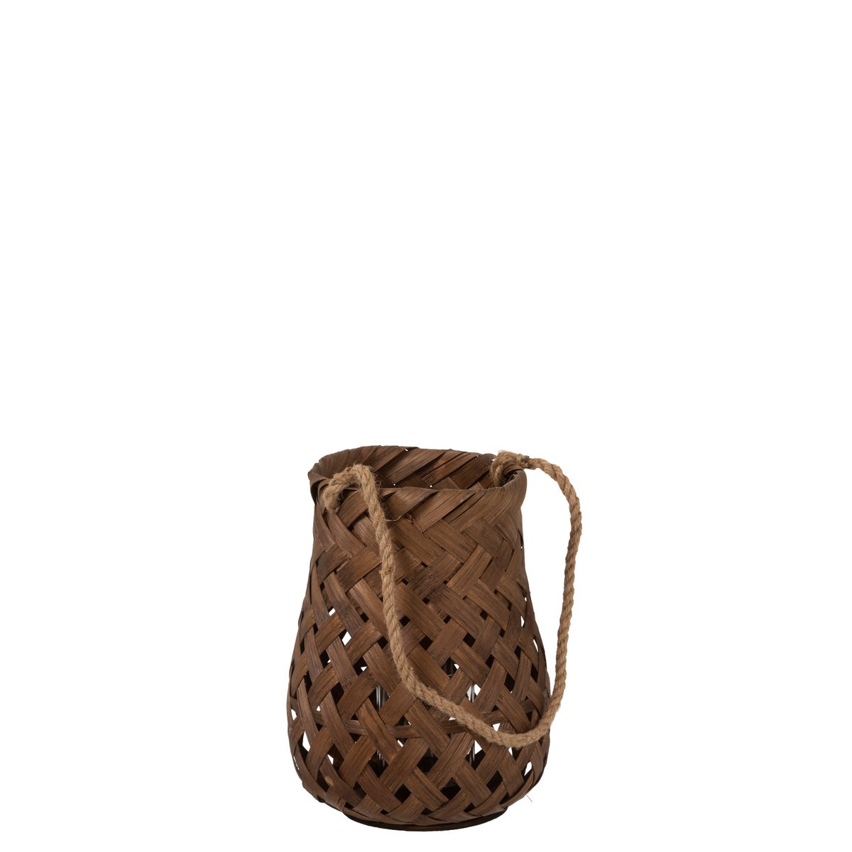 Lanterne tressée J-Line en bambou et verre, brun foncé, petit modèle