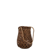 Lanterne tressée J-Line en bambou et verre, brun foncé, petit modèle