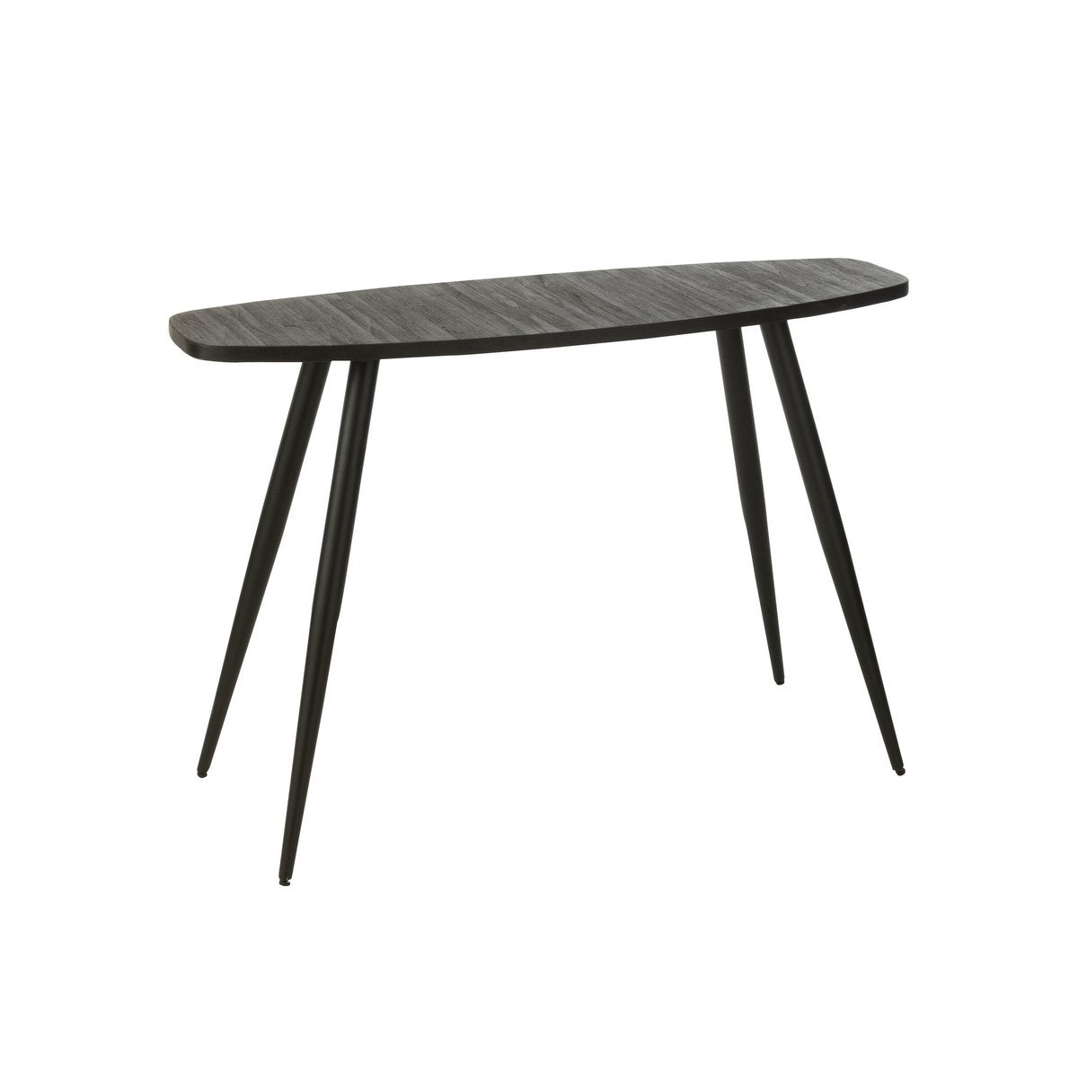 Console J-Line ovale en bois noir sur un fond neutre, mettant en avant son style.