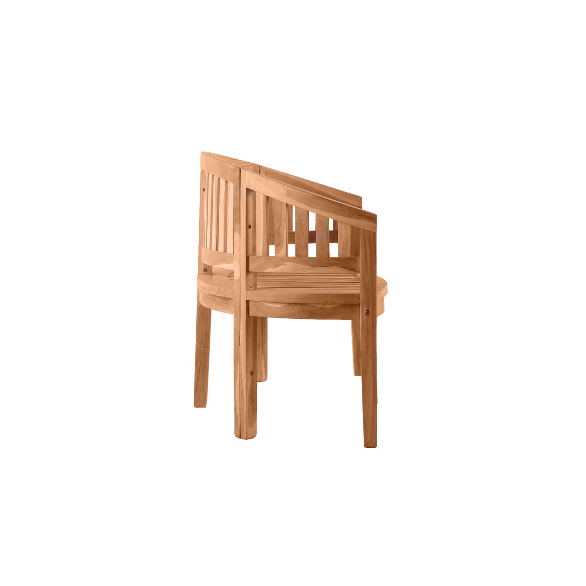 Banc de jardin en teck, détail des formes arrondies