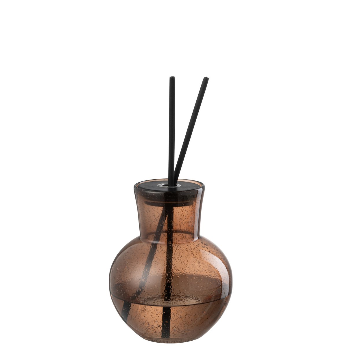 Vase à huile en verre brun avec couvercle, vue de face