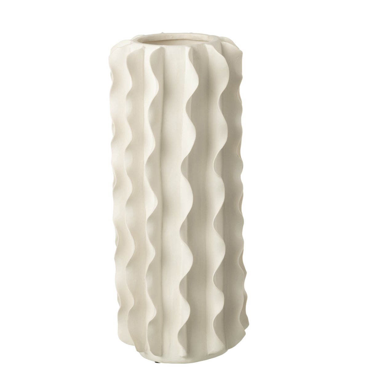 Détail du vase J-Line Heliix en céramique blanche, parfait pour des bouquets.