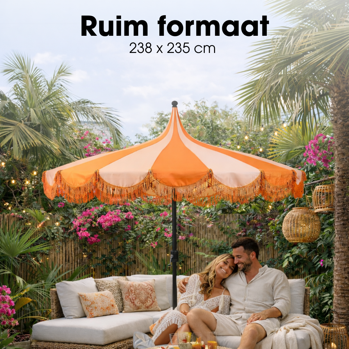 Parasol Kim Oranje sur une terrasse ensoleillée
