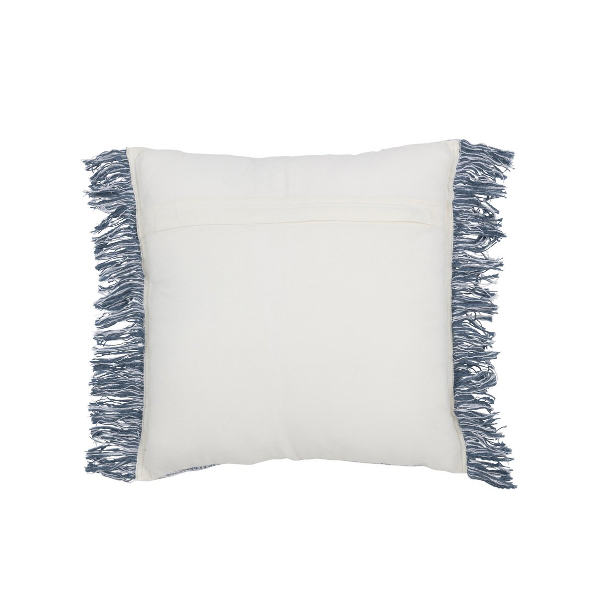 Coussin J-Line bicolore blanc et bleu avec franges, vue de face