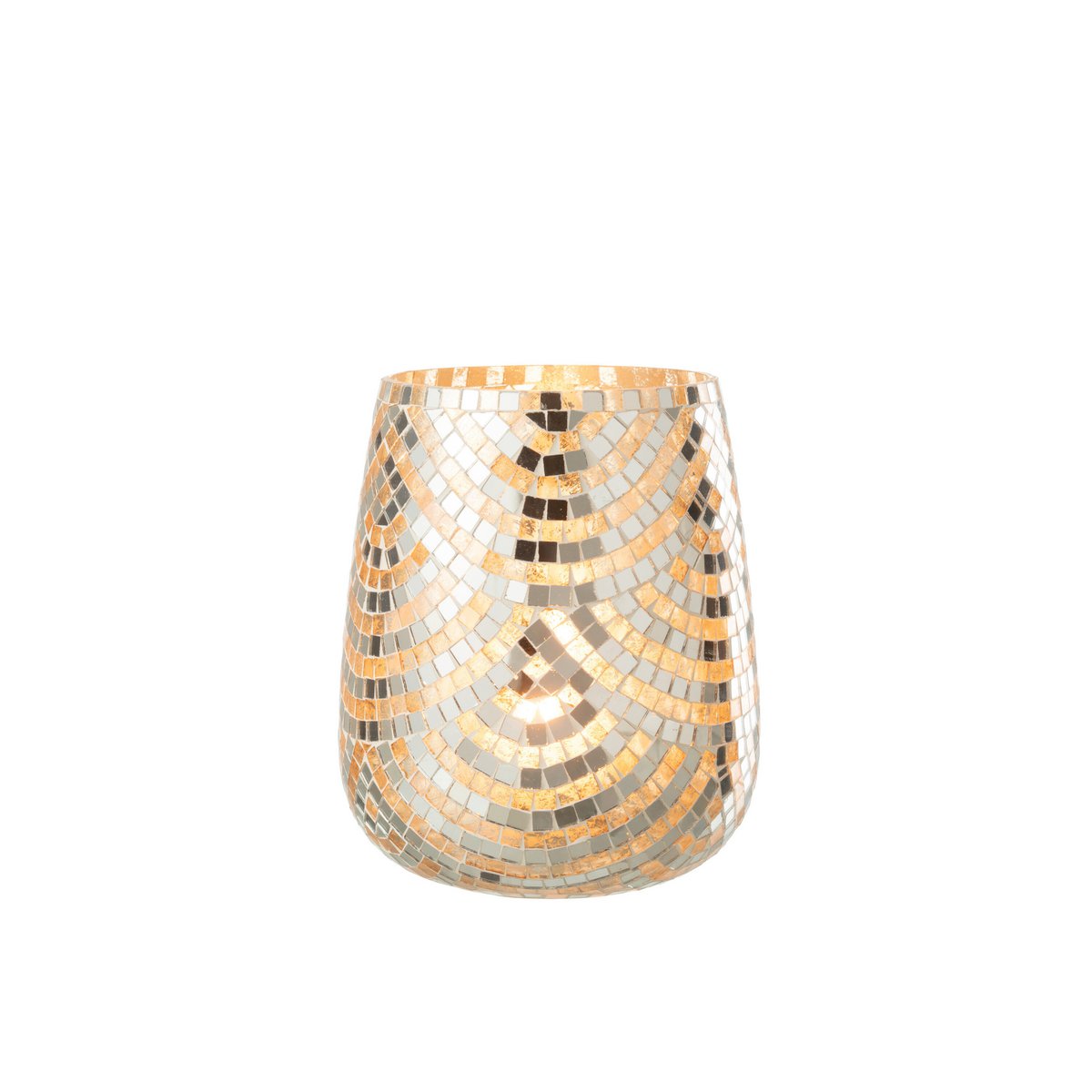 Lanterne J-Line Mosaic vue de face, en verre argenté et doré