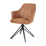 Chaise de bras Calvin tournant brûle le tissu noir cognac doux