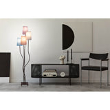 Lampe debout textile 4-flamme "boho" coloré, lampadaire avec parapluies colorés, avec une douille E14, pour salle à manger, salon, couloir ou bureau, 140 cm de haut