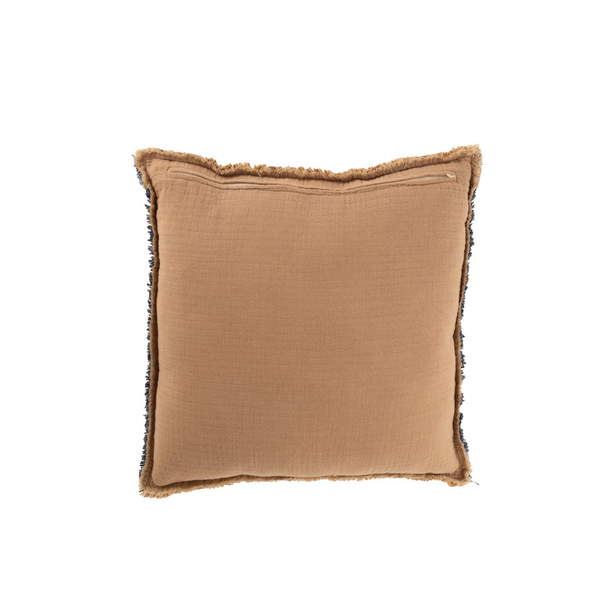 Détail des bords effilochés du coussin J-Line