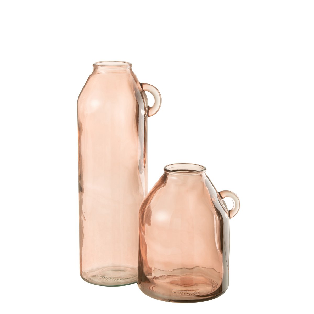 Vase cylindre J-Line en verre rose, vue de face avec détails élégants