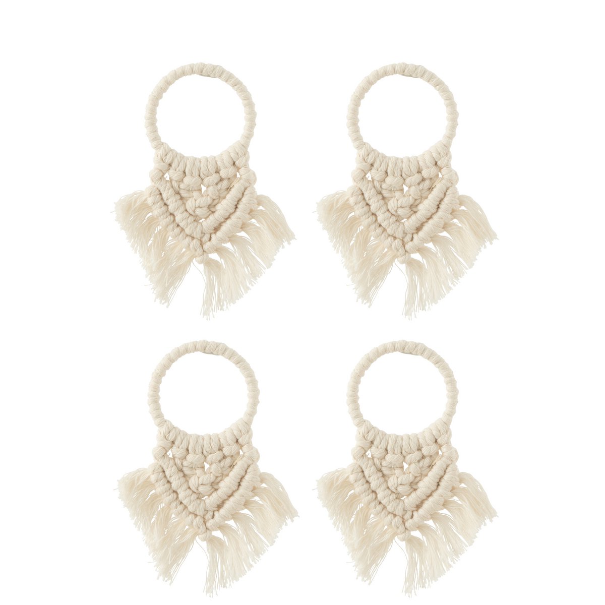 Ensemble de 4 servants macramés beige J-Line, élégants et raffinés