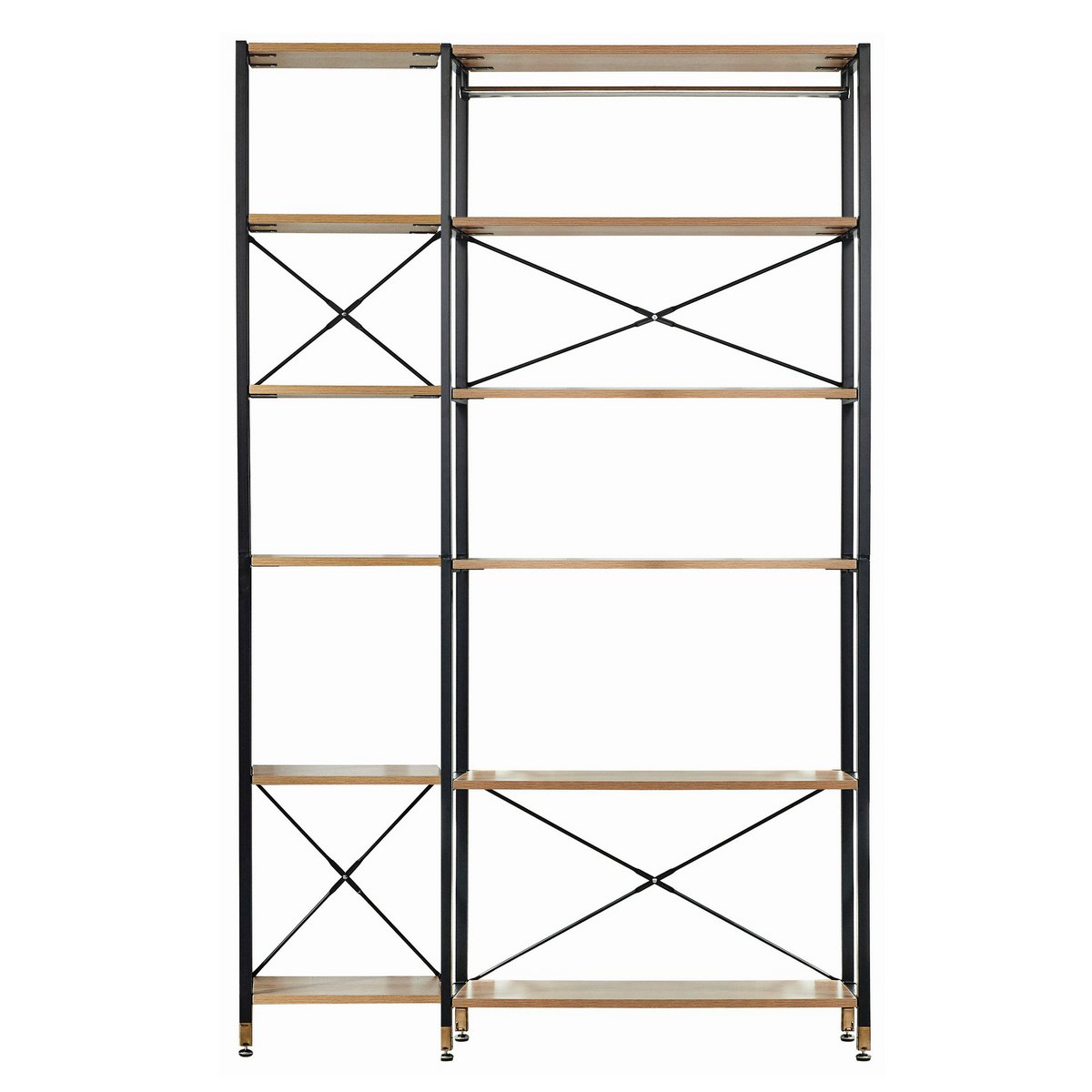 Détail de l'étagère en MDF avec décor acacia