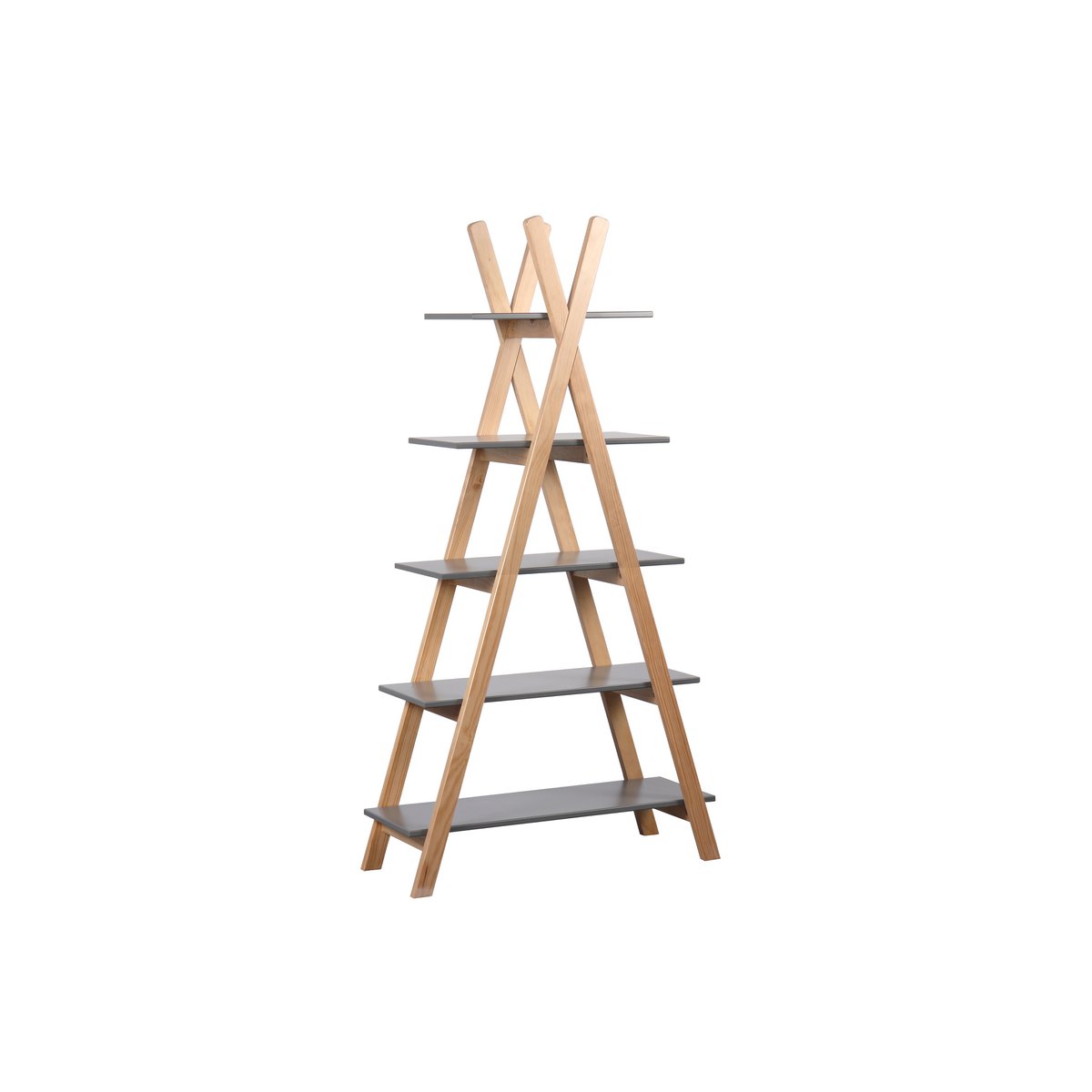 Détail des étagères de l'étagère tipi avec objets décoratifs