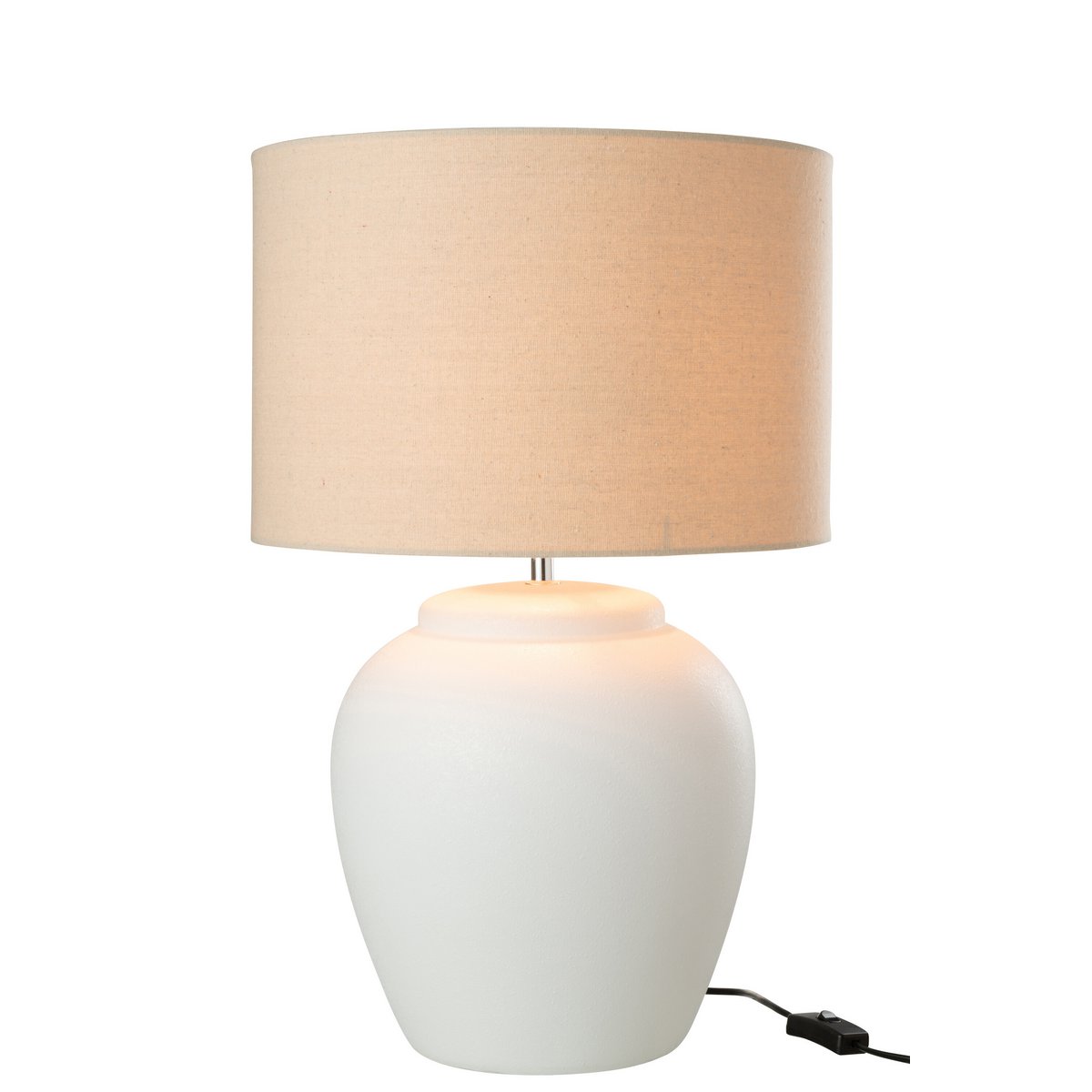 Lampe J-Line Meli en céramique blanche avec abat-jour en lin, vue de face