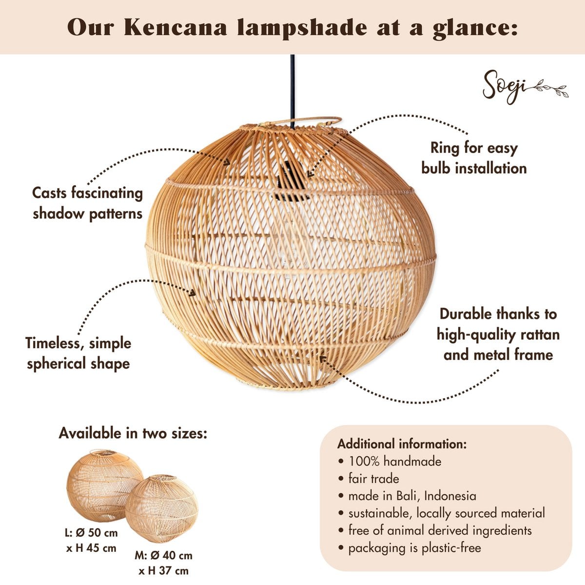 Détail du tissage artisanal de la lampe Kencana en rotin