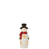 Photophore Bonhomme de Neige J-Line avec écharpe et chapeau, vue avant.
