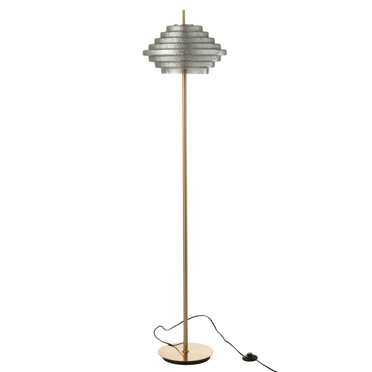 Lampe sur pied J-Line en métal doré et verre fumé, vue de face