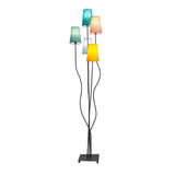 Lampe debout "Colora", lampadaire avec parapluies textiles colorés, socket 5x E14, pour salle à manger, salon, couloir ou bureau, 163 cm de haut