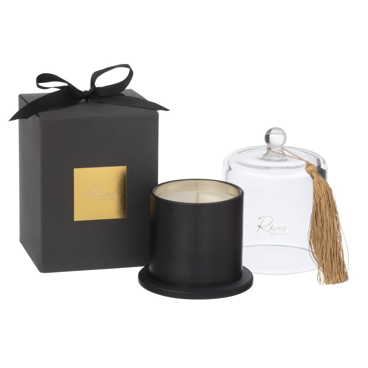 Bougie parfumée J-Line Stolp Rêves Noir - vue avant avec design élégant