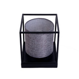 Table légère "bêta" gris en métal avec écran de tissu en gris, avec douille E14, lampe pour le salon, salle à manger, couloir et bureau, 15 x 15 x 17 cm