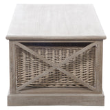 Table basse J-Line rectangulaire - 2 tiroirs et 1 panier - bois - gris
