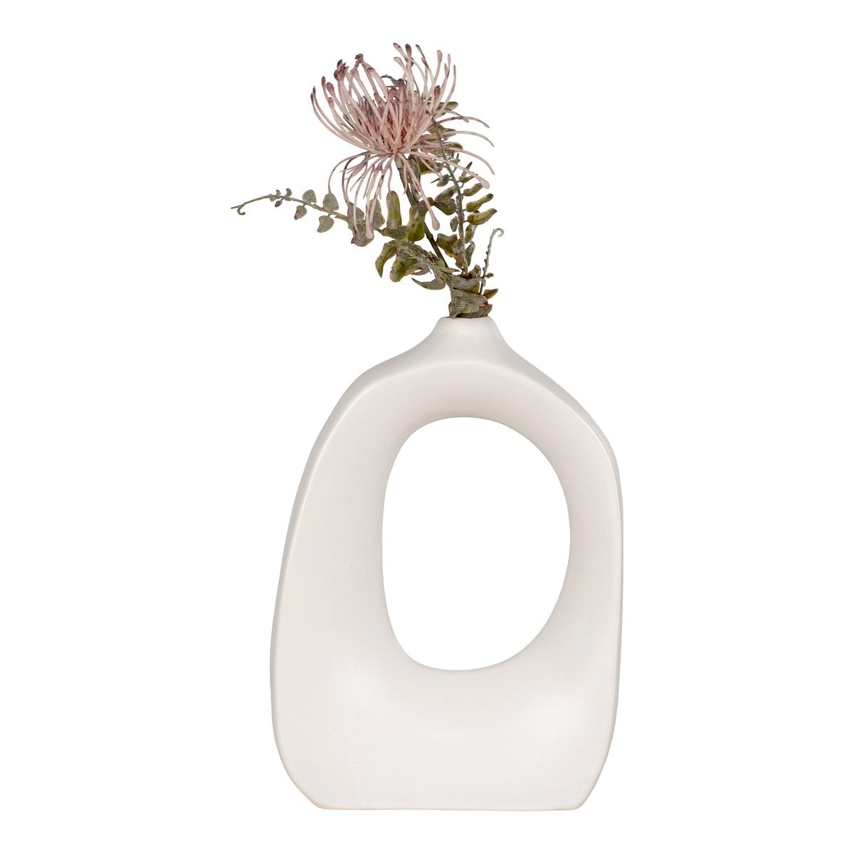 Vue latérale du vase en grès blanc, style moderne et organique
